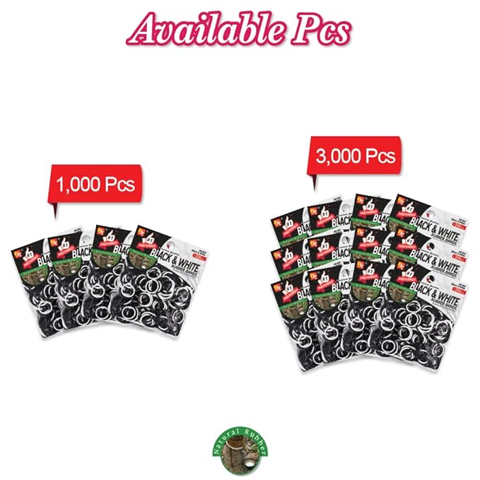 Beauty Town 1000 Pcs Rubber Bands - Soft Elastic Hair Accessories, Braids Mini Ties, No Damage Stretchy Bands for Hair (4-Packs) (Black & White)