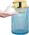 Tonxus Foaming Soap Dispenser, 12 Oz Blue Glass Foam Hand Soap Dispenser, Refillable Lotion Soap Dispenser with Removable Pump for Kitchen Hand Wash Dispenser, Modern Slim Ribbed Bottle for Decor