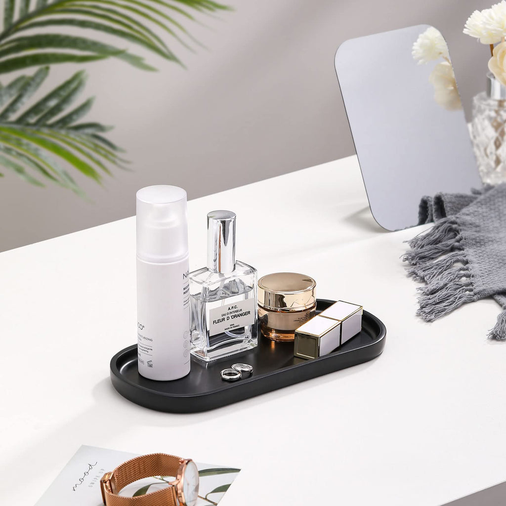 Luxspire 10" Oval Bathroom Tray for Countertop Organizer, Matte Black