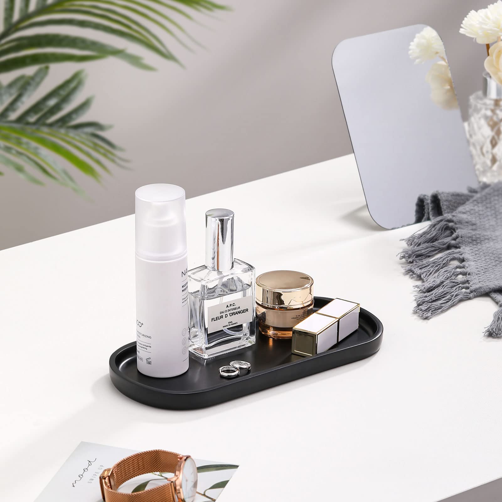 Luxspire 10" Oval Bathroom Tray for Countertop Organizer, Matte Black
