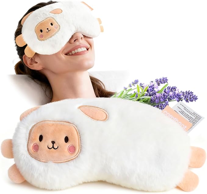 Comfheat Lavender Weighted Eye Pillow for Yoga, Microwavable Moist Heat Eye Compress Mask Pillow with Washable Cover for Relaxation, Sleeping, Meditation, Yoga, Spa, Migraine Relief