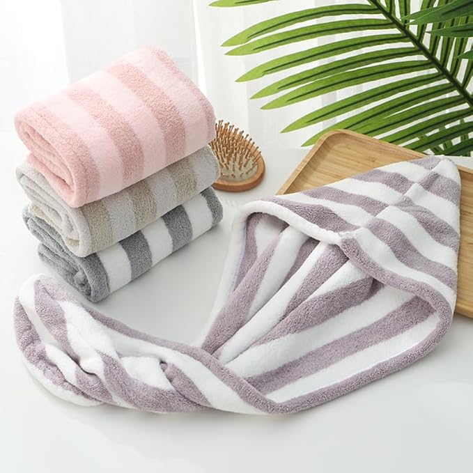 Microfiber Hair Towel Wrap, Quick Dry Hair Turbans with Button, Ultra Soft Thickening Coral Fleece Dry Hair Cap, Anti Frizz Hair Turban Towel for Curly Long Thick Hair