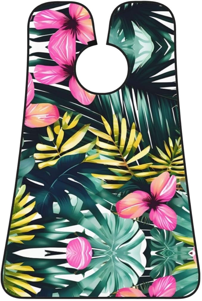 NOUZU Tropical Summer Hawaiian Flower Palm Leaves Print Beard Bib Apron For Men, Beard Hair Catcher For Men Shaving Trimming,Beard Cape Cloth