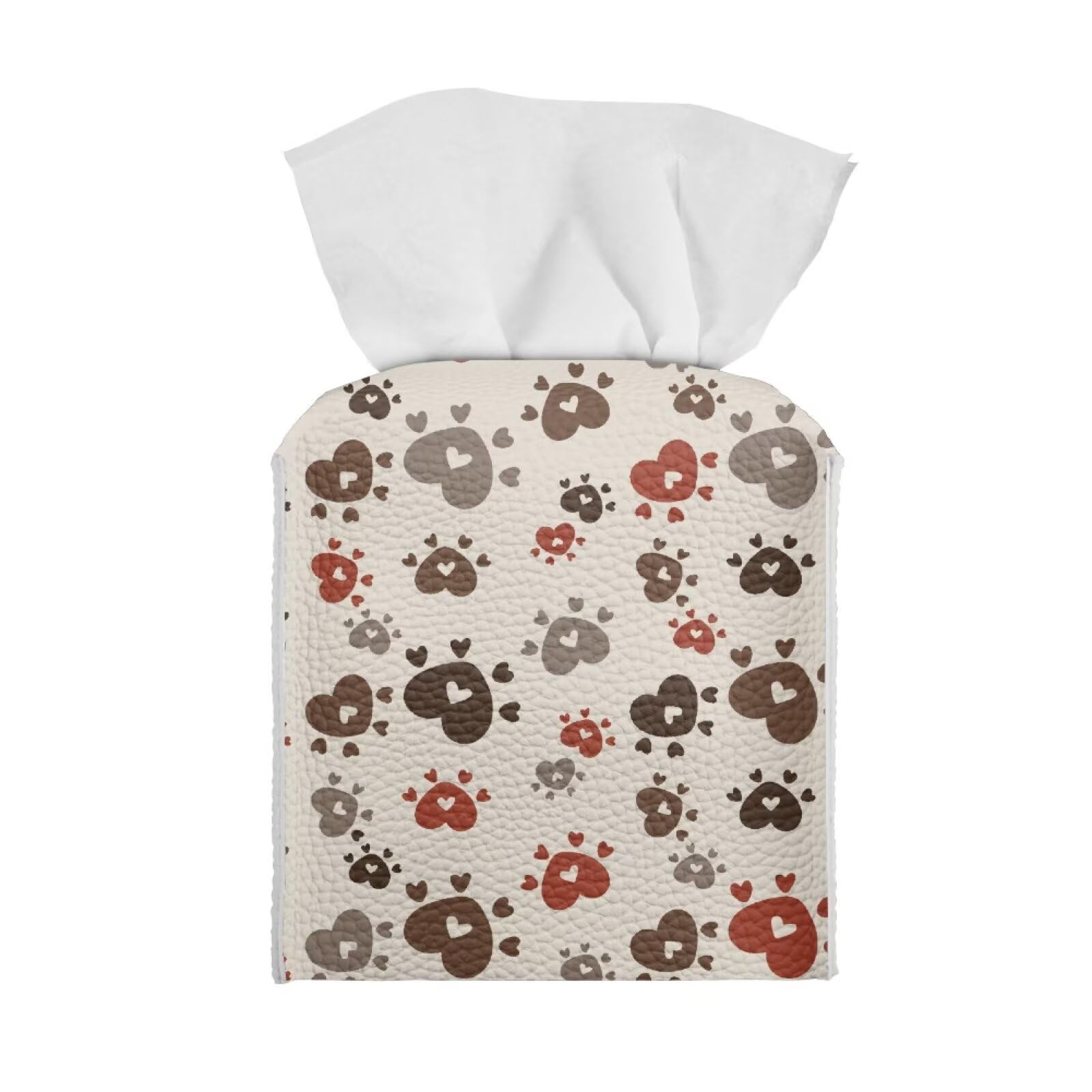 Pzuqiu Brown Dog Paws Tissue Box Cover Holder Stylish PU Leather Square Tissue Box Cover with Metal Button Waterproof Napkin Holder for Home Office Car Bathroom Decor