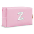 ChaoGreat Bride Gifts – Personalized Initial Makeup Bag with Pearl Rhinestone Patch, Preppy Pink Monogram Cosmetic/Toiletry Pouch, bridesmaid Gifts, Bridal Shower Gifts, Wedding Gifts, Bridal Gifts,Z