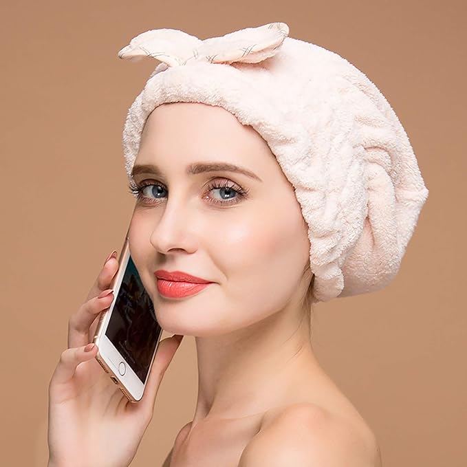 Jseng Large Microfiber Fast Hair Drying Towel Cap [New Upgrade], Extrame Soft & Ultra Absorbent, Fast Drying Hair Caps for Long & Thick Hair