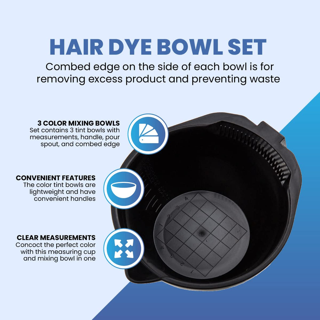 Hair Dye Bowl Set - 3 Hair Color Mixing Bowls - Salon Hair Coloring Bowls