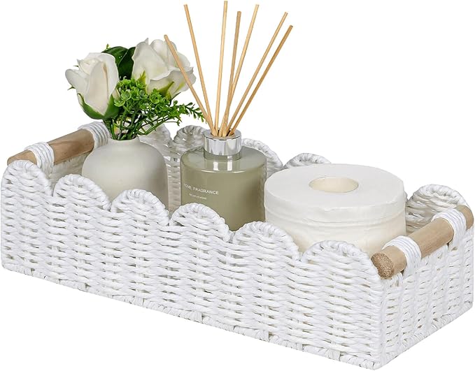 CubesLand Scalloped Toilet Paper Storage Basket W/Handle for Home Decor