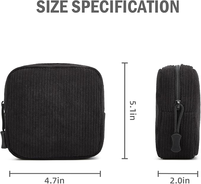 ZOEMTIU Small Makeup Bag for Purse,Mini Cosmetics Bag cute Zipper corduroy Cosmetic Pouch Storage Pouch Travel Toiletry Organizer for Women Girls(Black)