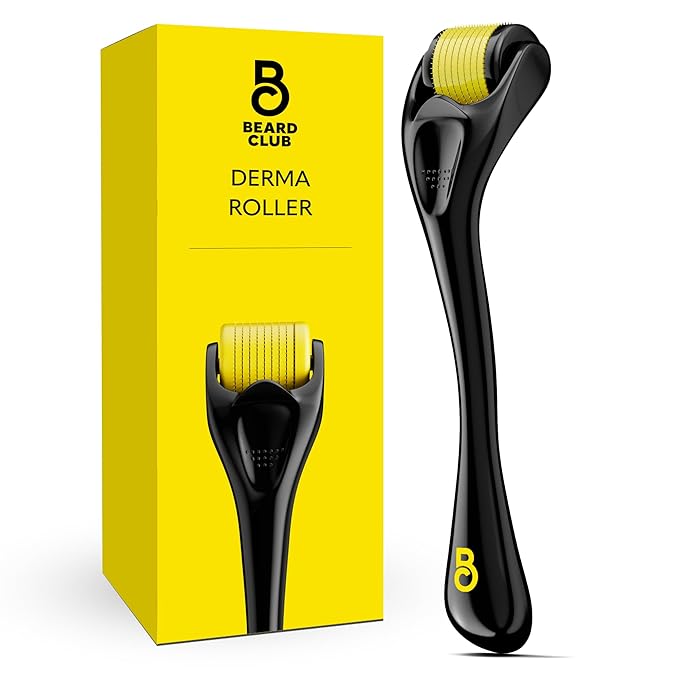 The Beard Club Derma Roller for Face, Body and Scalp - Microneedling for Men and Women with 540 Titanium Microneedles - Beard Roller & Micro Needling Scalp Hair - Black & Yellow
