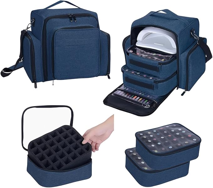 UOZL Nail Polish Organizer Case Hold 60 Bottles with 2 Detachable Bag,Blue