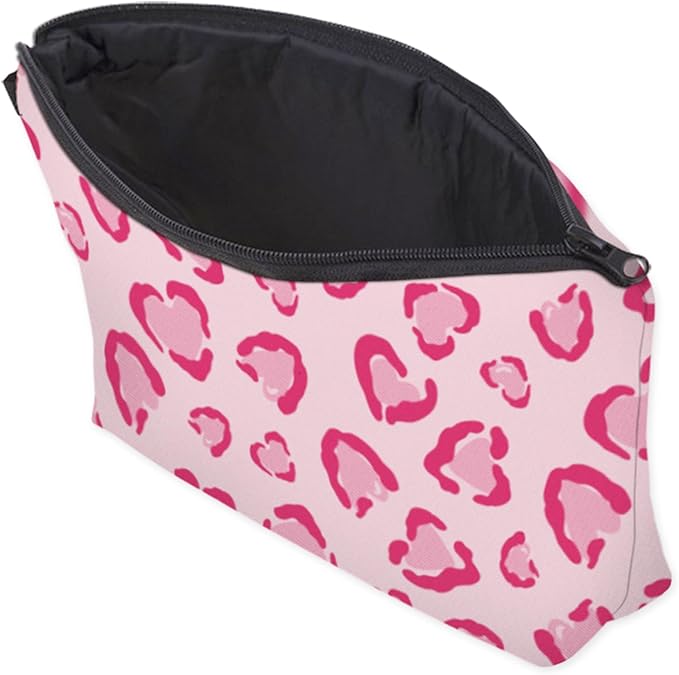 Aiphamy Cute Travel Makeup Bag Cosmetic Bag Small Pouch Gift for Women (Heart Leopard Pink)