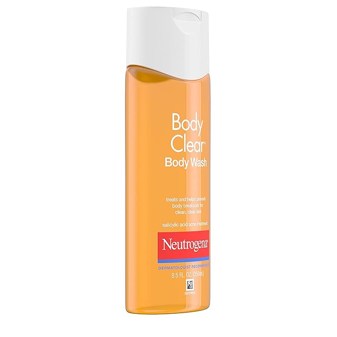 Neutrogena Body Clear Acne Body Wash, 2% Salicylic Acid Acne Medication, Oil-Free & Glycerin for Breakouts on Back, Chest & Shoulders, Non-Comedogenic, Gentle on Skin, Unscented, 8.5 Fl Oz, 3 Pack