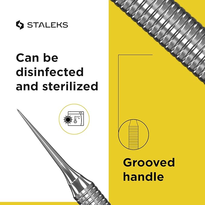 Staleks Pro Cosmetology Double-Ended Tool Expert 21 Type 4 – Large-Hole Uno Spoon & Vidal Needle – Stainless Steel Blackhead Remover – Pimple Extractor Tool