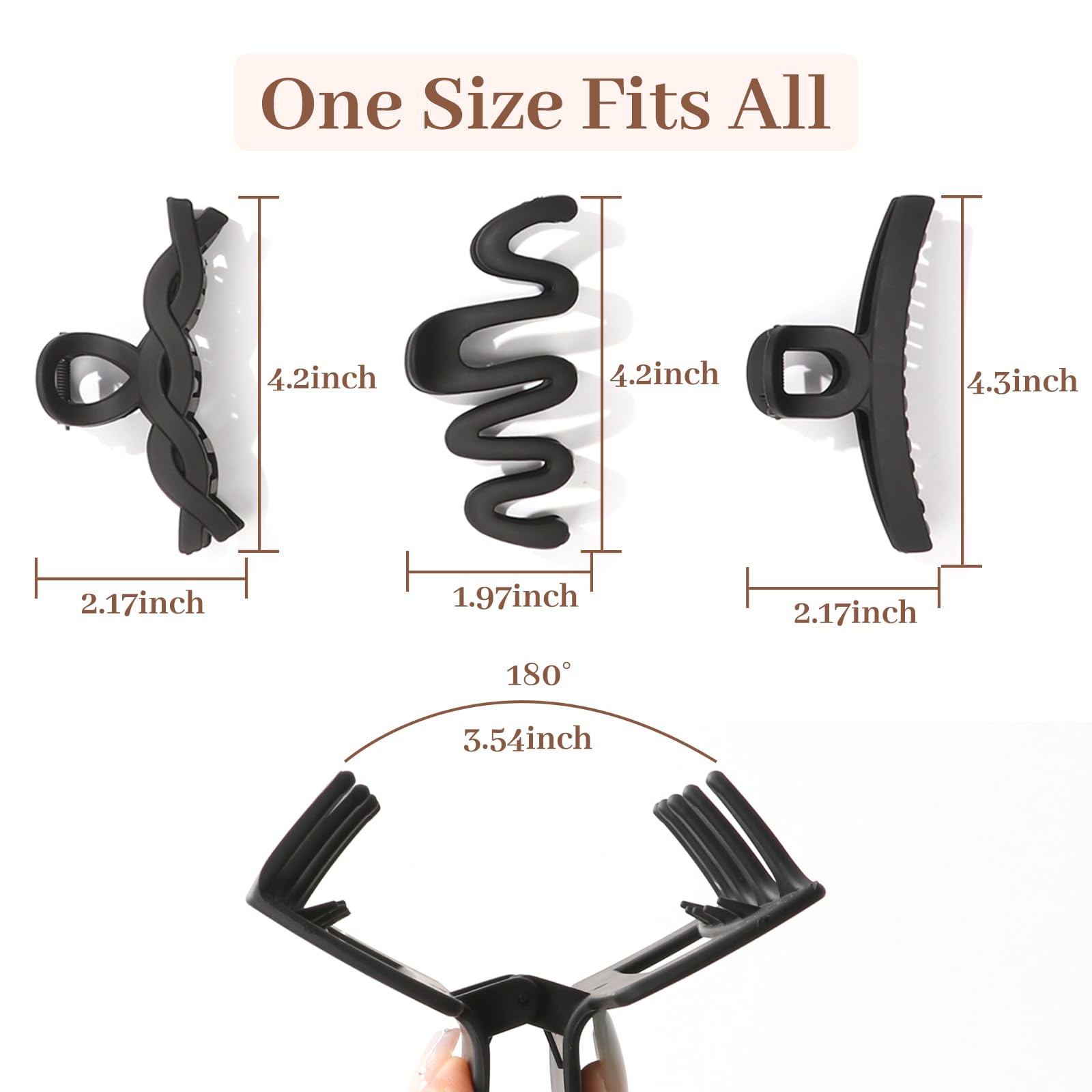 Matte Non-Slip Large Hair Clips for Women 8PCS (All Black)