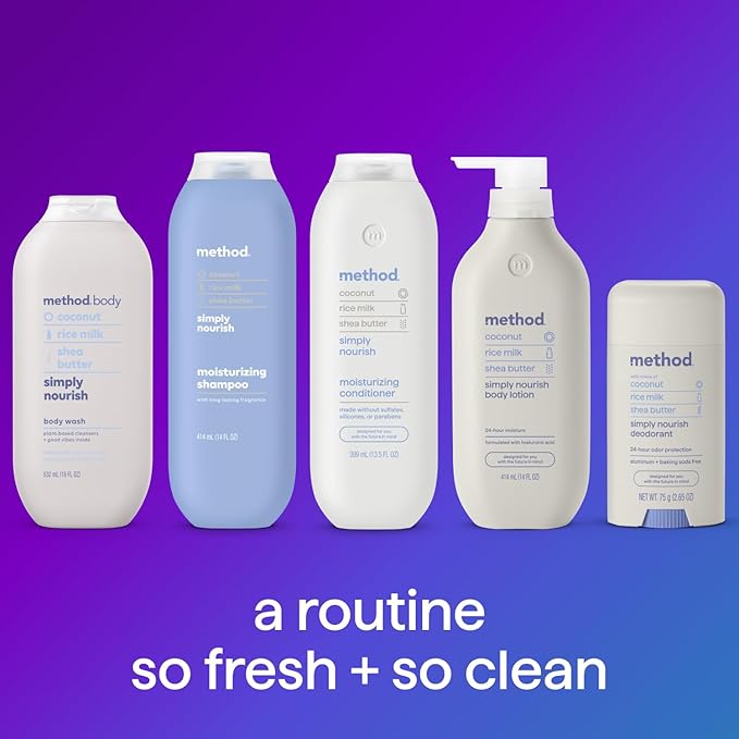 method Body Wash, Simply Nourish - Leaves Skin Feeling Soft & Moisturized, Made Without Parabens, Notes of Coconut, Rice Milk & Shea Butter, 28 Fl Oz