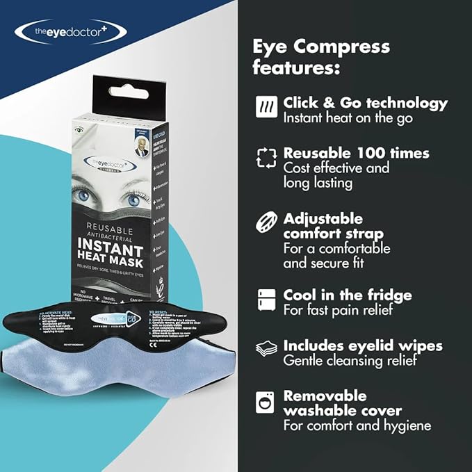 The Eye Doctor Click & Go – Instant Reusable Gel Pack Hot Eye Compress for Dry Eye, Blepharitis and MGD Treatment – Use The Eye Mask Anywhere Instantly, no Need to Microwave