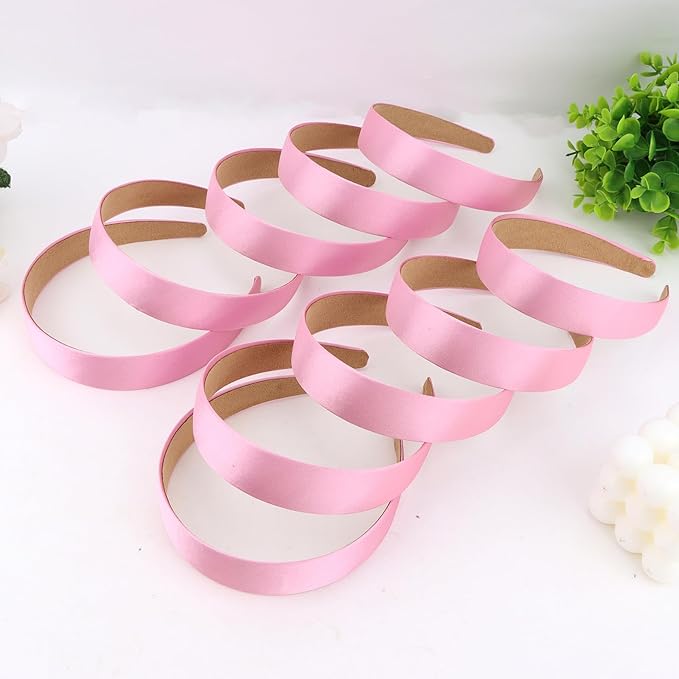 Wecoe 10 Pack Pink Headbands 1 Inch Wide Satin Headbands Women Non Slip Fashion Plain Head Bands Solid Hair Bands DIY Valentine's Day Hair Accessories for Women Girls Diademas Para Mujer