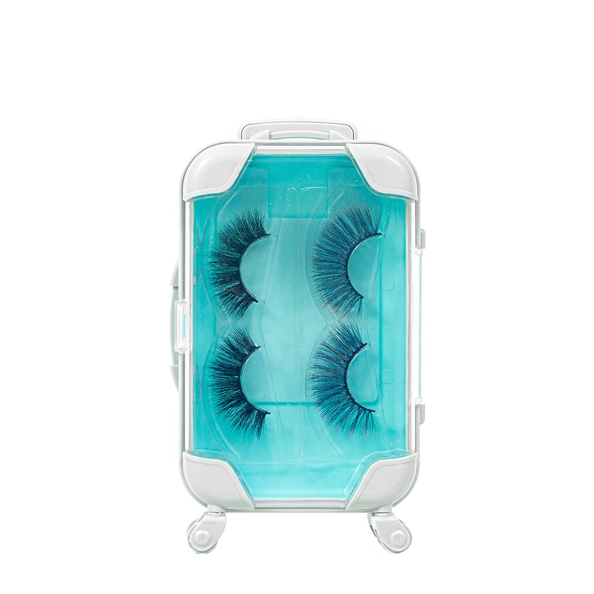 YiQiYi Fake Eyelash Organizer Case Eyelash Extension Mini Suitcase Lashes Organizer Packing Makeup Container Luaage Box for Women Travel Eyelash Tray (Blue)