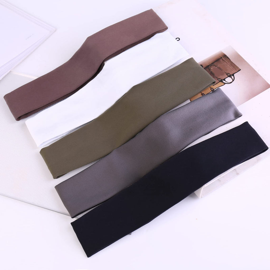 Pilamor Sports Headbands for Men (5 Pack),Moisture Wicking Workout Headband, Sweatband Headbands for Running,Cycling,Football,Yoga,Hairband for Women and Men (White, Brown, Dark Gray, Black, Green)
