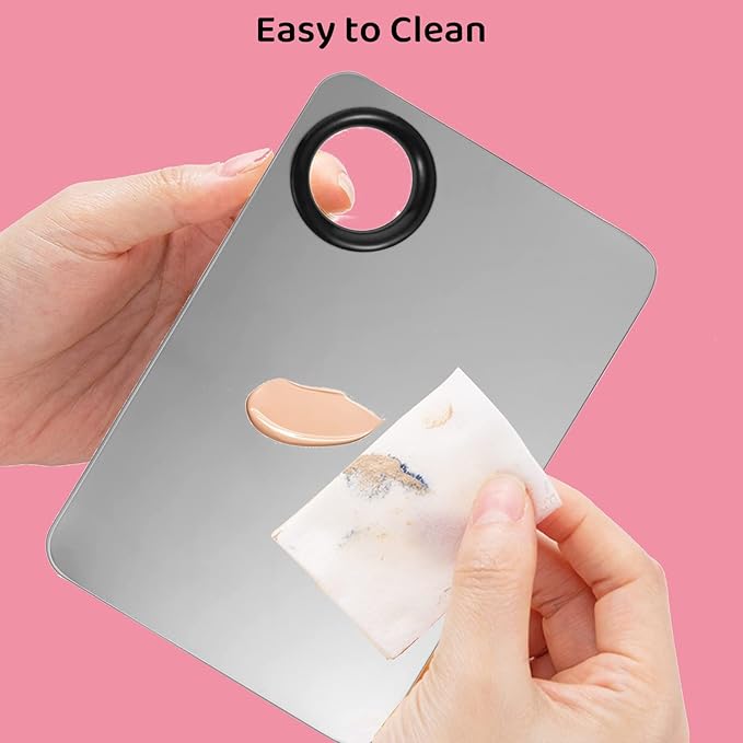 KissDate Makeup Mixing Palette with Foundation Brush for Liquid Makeup and Korean Makeup Spatula, Stainless Steel Makeup Palette Tray Mixer Nail Art Palette Mixing Tray