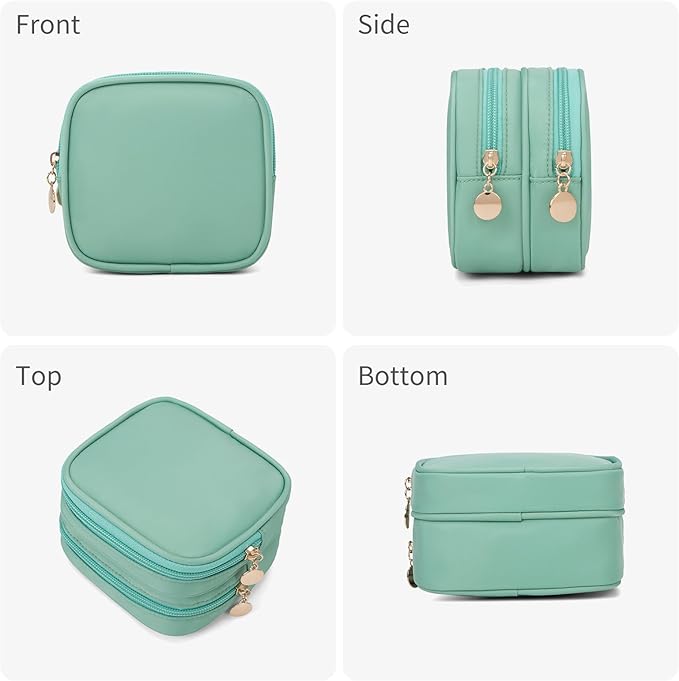 XIAOLER Small Makeup Pouch, Double Zipper Cosmetic Bag, Travel Makeup Bag, Cute Makeup Bag for Purse, Mini Toiletry Bag (mint green)