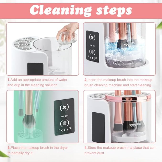 Electric Makeup Brush Cleaner Machine, 3 in 1 Automatic Makeup Brush Cleaner with Brushes Dryer for Most Size Beauty Brushes Set(White,Size:6.8inch)
