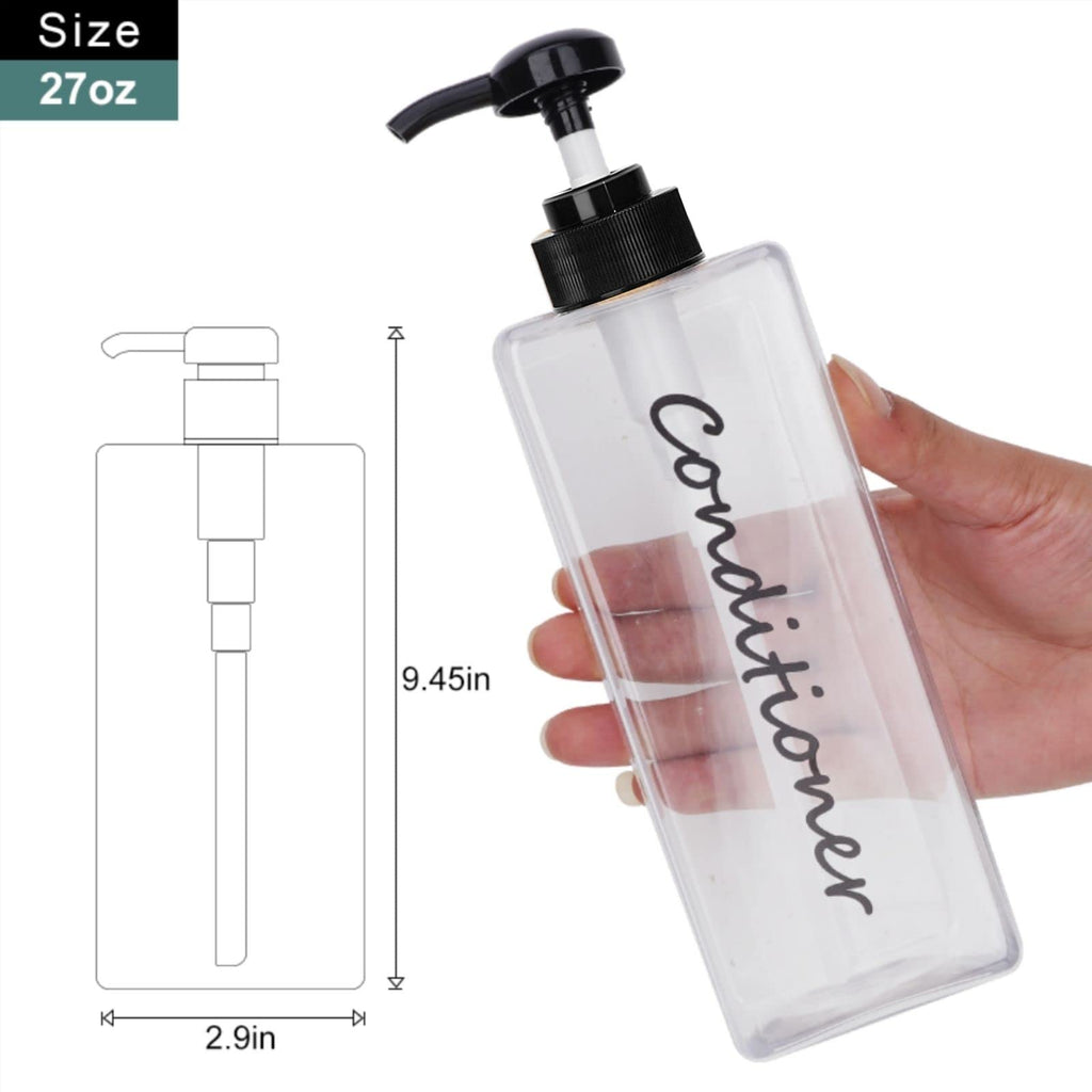 Shampoo Dispenser - Refillable Shampoo and Conditioner Bottles (Clear, Set of 3, 21oz) - Modern Shampoo Bottles for Shower Soap - Empty Shampoo Conditioner Body Wash Dispenser (Black) (Black)