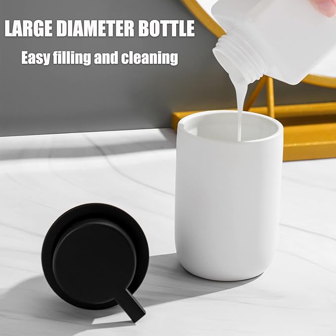Hand Soap Dispenser for Bathroom Decro, Ceramic Liquid Pump Bottles Refillable Dish Dispenser for Kitchen Farmhouse Colleage Dorm, Matte White