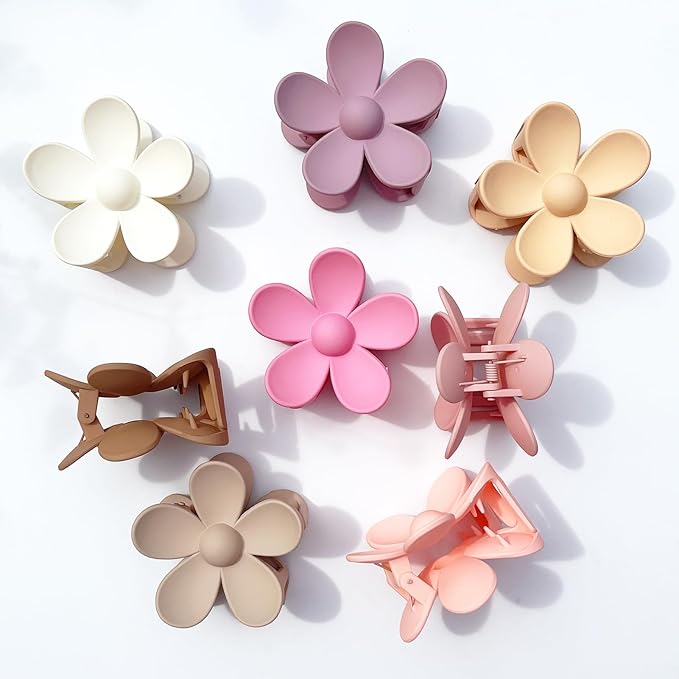 Flower Hair Clips 8PCS, Large Claw Clips for Women Girls Thick Thin Hair, Strong Hold Nonslip Big Dasiy Jaw Clamps Matte Hair Accessories 8 Colors
