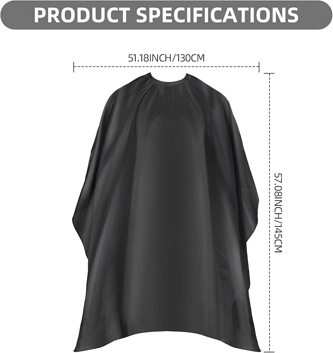 Omvoina Professional Hair Cutting Cape with Adjustable Snap Closure, Salon Barber Cape,Waterproof Hairdressing Salon Cape - 57" x 51"(Black)