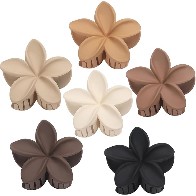 Sisiaipu Hawaiian Plumeria Flower Claw Hair Clips - 6 Pcs Large for Thick Hair and Thin for Beach, Hair Accessories for Women and Girls - Khaki