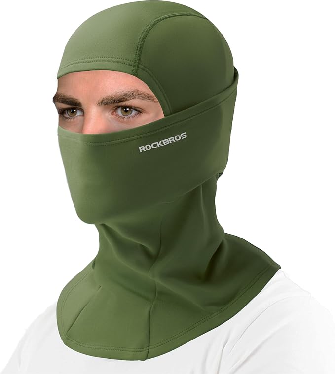 ROCKBROS Cold Weather Balaclava Ski Mask for Men Windproof Thermal Winter Scarf Mask Women Neck Warmer Hood for Cycling (Deep Green)