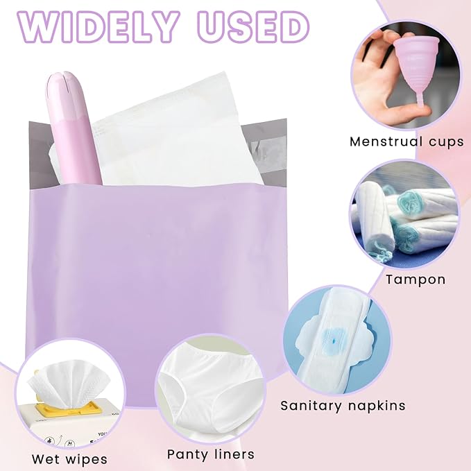 100 Pcs Light Purple Sanitary Napkin Disposal Bags, Feminine Self-Sealing Hygiene Disposal Bags for Tampons, Pads and Liners, Personal Care Sanitary Bag for Women Privacy Handling
