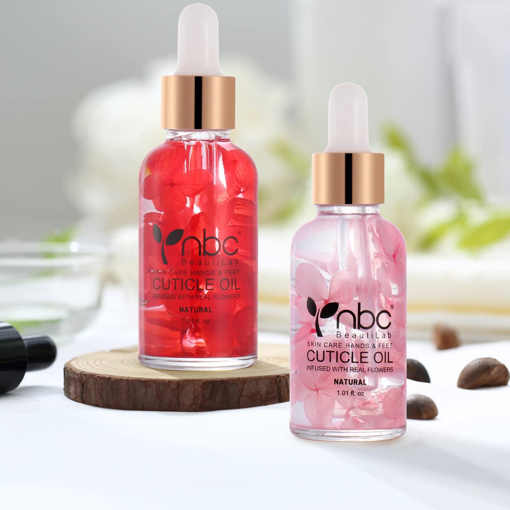nbc BeautiLab Nail Cuticle Oil, 2Pcs 30ml Rose & Strawberry Cuticle Oil Set Nail Growth Oil with Vitamin E, Jojoba Oil Natural Plant Based Cuticle Oil for Nails Smoothing, Nourishing, Moisturizing