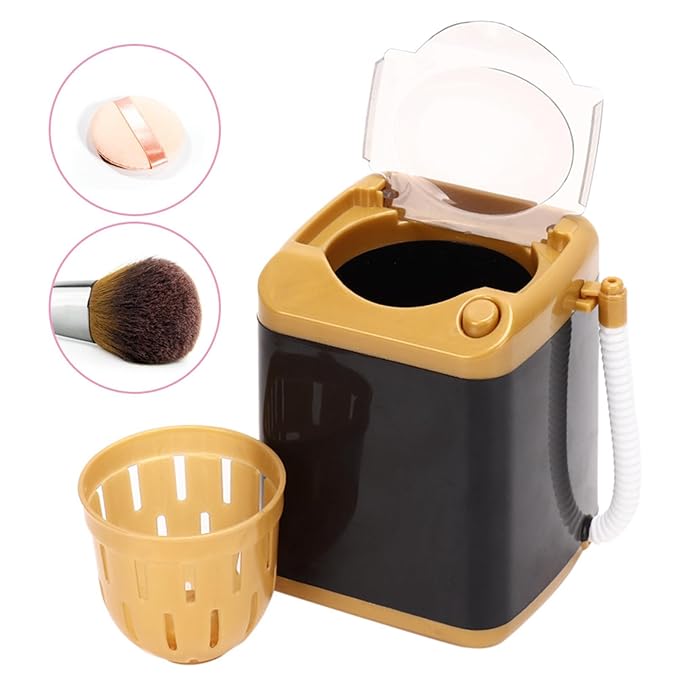 Beufee Mini Washing Machine, Electric Makeup Brush Cleaning Machine Electric Mini Quick Dry Cleaning Washer Cosmetic Tool Cleansing Machine for Home (Gold)
