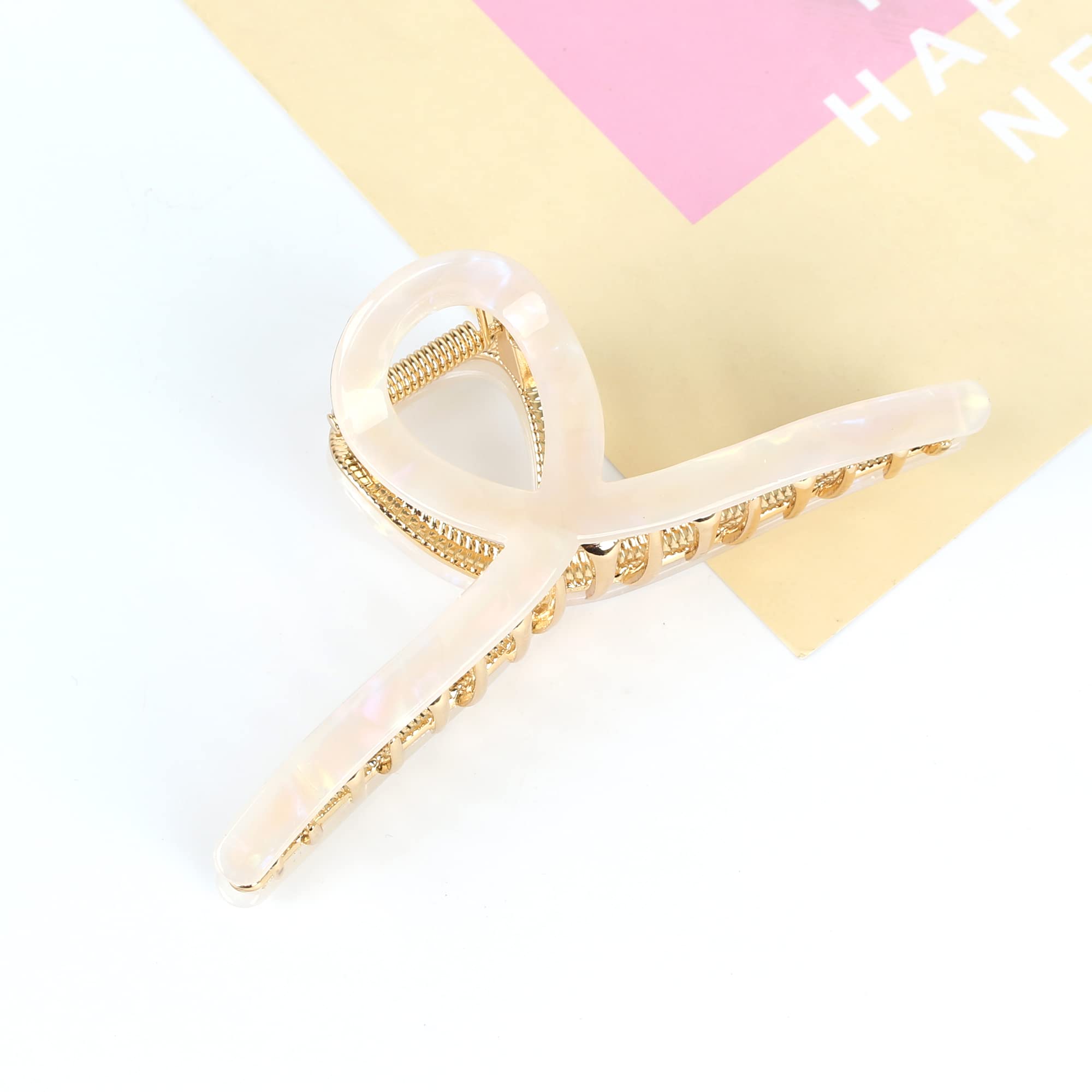 Big Hair Claw Clips Butterfly Hair Clips for Women 4.7" Large Acetate Metal Hair Claw Clip for Girls Hair Accessories for Long Thick Hair (Pearly White)