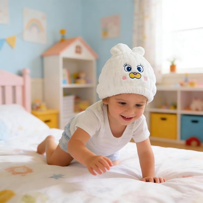 Ksheria 2 PCS Microfiber Hair Towel Wrap for Kids, Girls & Women,Cute Unicorn and White Rabbit Dry Hair Cap - Super Absorbent Quick Drying, Lightweight Turban Towel for Wet Hair