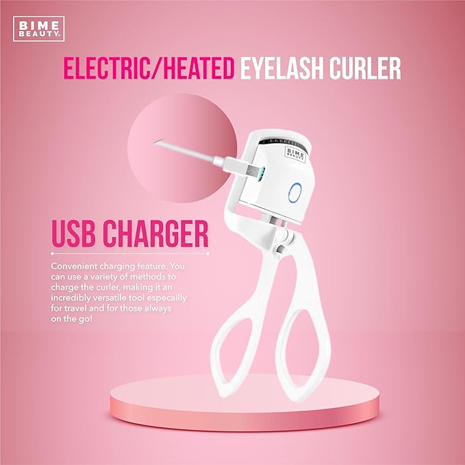 Bime Beauty Electric Heated Eyelash Curler | Electric Women Eyelash Heated Curler with Quick Heat | Rechargeable Eye lash Curler Set | Eyelash Heated Curler | Best for Eye Lashes White