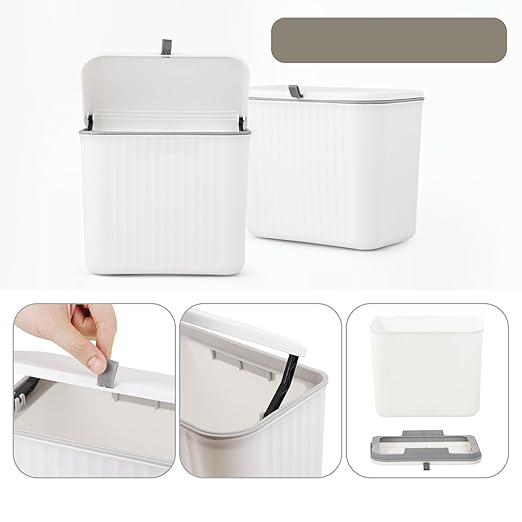 Sanitary Napkin Receptacle,White Plastic Wall Mounted Tampon Disposal Bin with Lid 10x9x6 inches Feminine Hygiene Trash Can for Women Bathroom Home Office Sanitary Waste(with 200pcs Trash Bag)