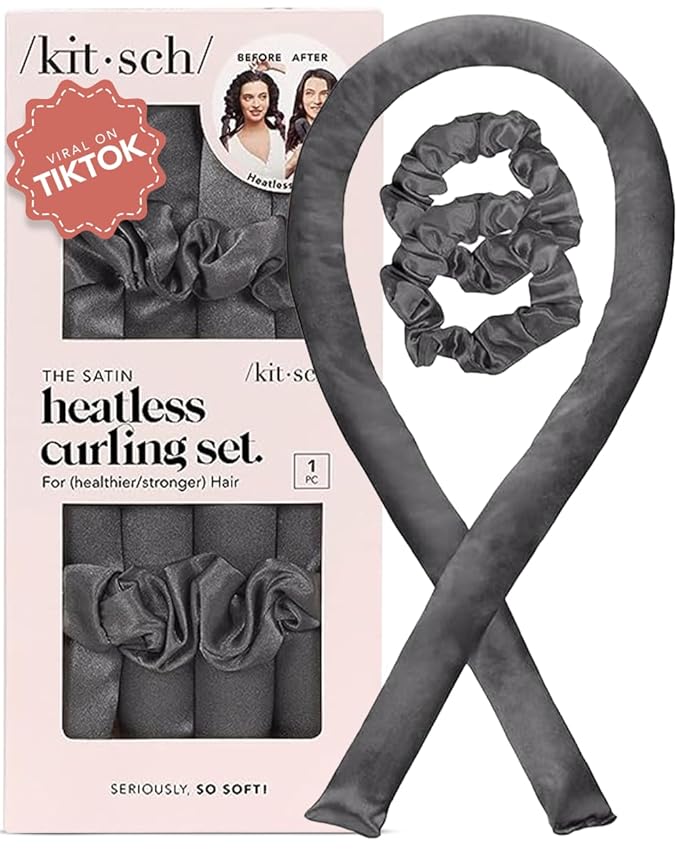 Kitsch Satin Heatless Curls Overnight Set - Charcoal
