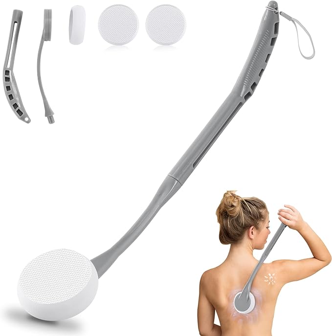 Lotion Applicator for Back, 20.5” Back Lotion Applicator, Back Lotion Applicators for Your Back, Easy Reach and Washable, Back Self Tanner Applicator（Cyan）