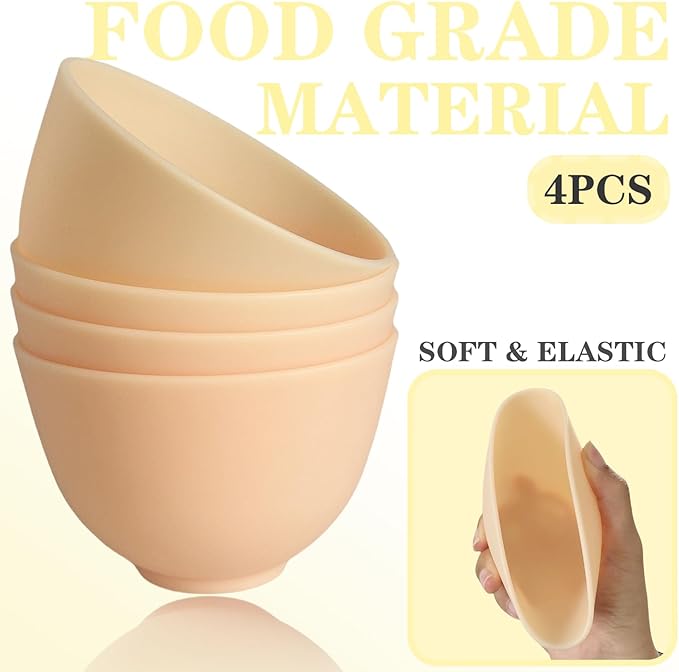 Silicone Face Mask Mixing Bowls - Microwave & Freezer Safe, Non-Stick Esthetician Bowls (Yellow)