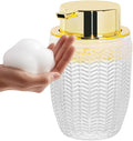 Foaming Soap Dispenser, Glass Foam Hand Soap Dispenser with Pump, 10 Oz Bathroom Refillable Liquid Lotion Pump Creamy Foam Bottle Container for Kitchen Countertop Decor (1, Clear and Gold)