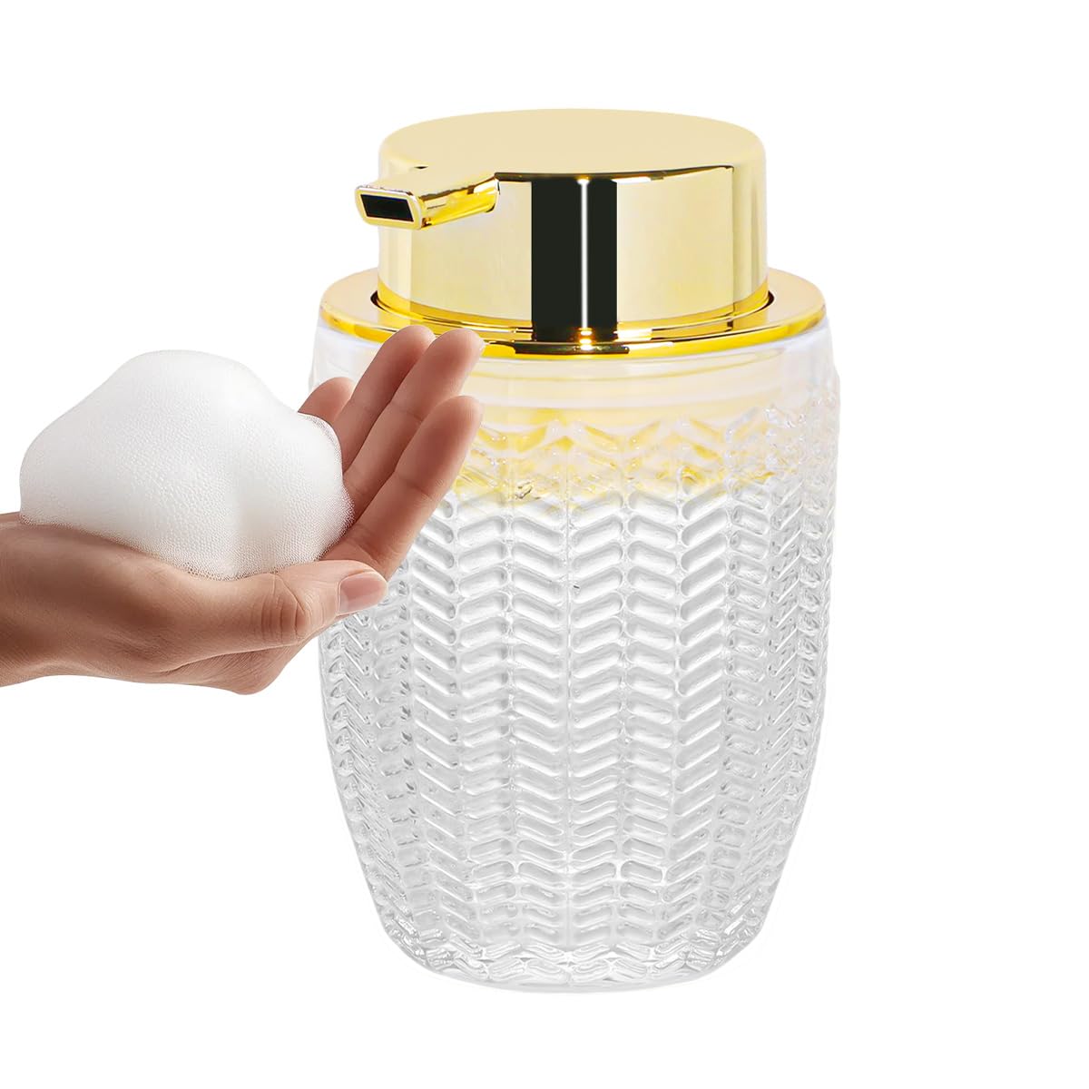 Tonxus Foam Soap Dispenser, Clear Glass Foaming Soap Dispenser, 10 Oz Refillable Hand Soap Dispenser Liquid Lotion Pump Container Ribbed Bottle for Bathroom Countertop Decor