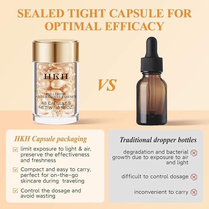 Vitamin C Face Serum Oil - HKH Vit C with Vitamin E Serum Capsules - Evens Skin Tone & Reduces Fine Lines Skincare - 48 Travel-Friendly Capsules for Smoothing Moisturizing Skin - with Mini Scissors