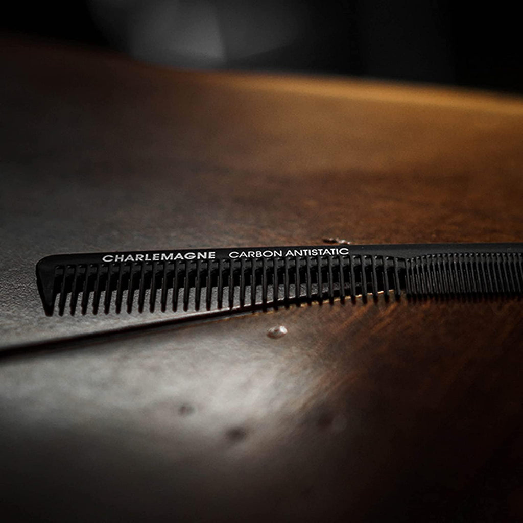 Charlemagne Men's Shatterproof Carbon Hair Comb 18 cm - Anti-Static Fine Comb for Cutting & Styling, for Men & Women - Styling Tools & Appliances