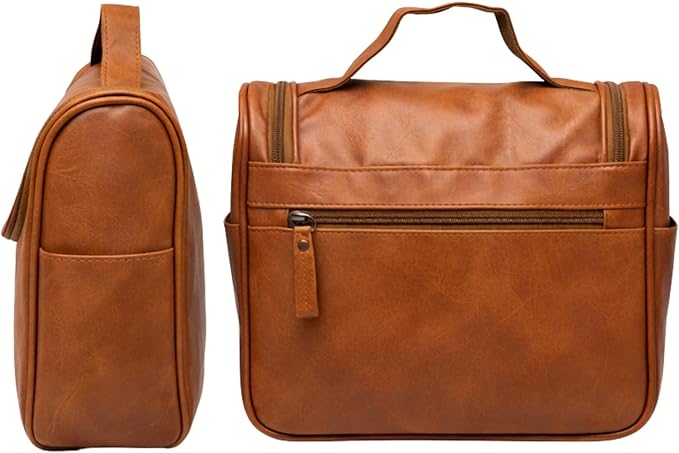 G.B.S GENTS Faux Leather Men’s Toiletry Bag – Travel Dopp Kit with Zippered Compartments, Carry Handle, Water-Resistant Lining – Shaving & Grooming Organizer for Men