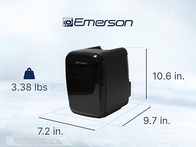 Emerson EFC-5000 Portable Mini Fridge Cooler for 6 Cans, Compact 4L Capacity, Lightweight Design, AC/DC Power Compatibility, and Removable Shelf – Perfect for Home, Office, Dorms, and Travel, Black