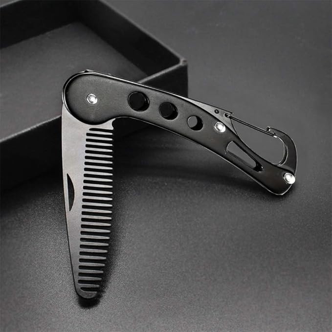 JinZeFa Stainless Steel Folding Beard Comb, Portable Multifunction Anti Static Comb for Men Mustache Styling